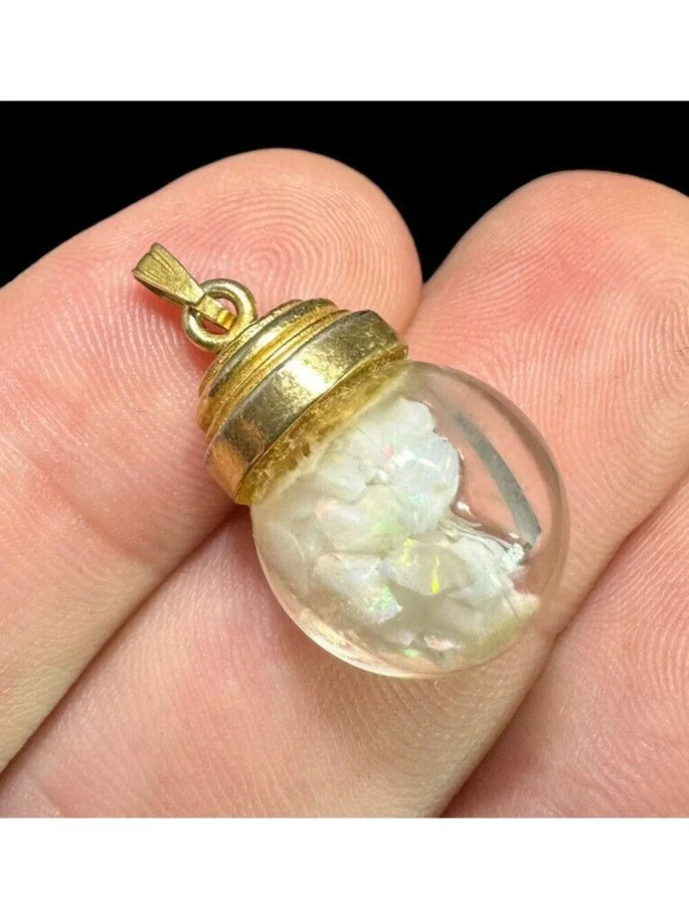 Antique Gold Filled Floating Opal Pendant Vintage Round Orb Dangle - Picture 1 of 5